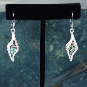 Mexican 925 Silver Earrings Abalone Vintage L32